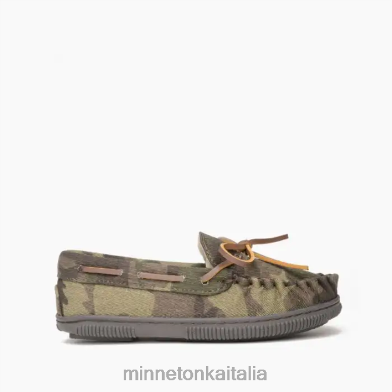 Minnetonka suola rigida rivestita in pile bambini stampa mimetica verde calzature R864L499