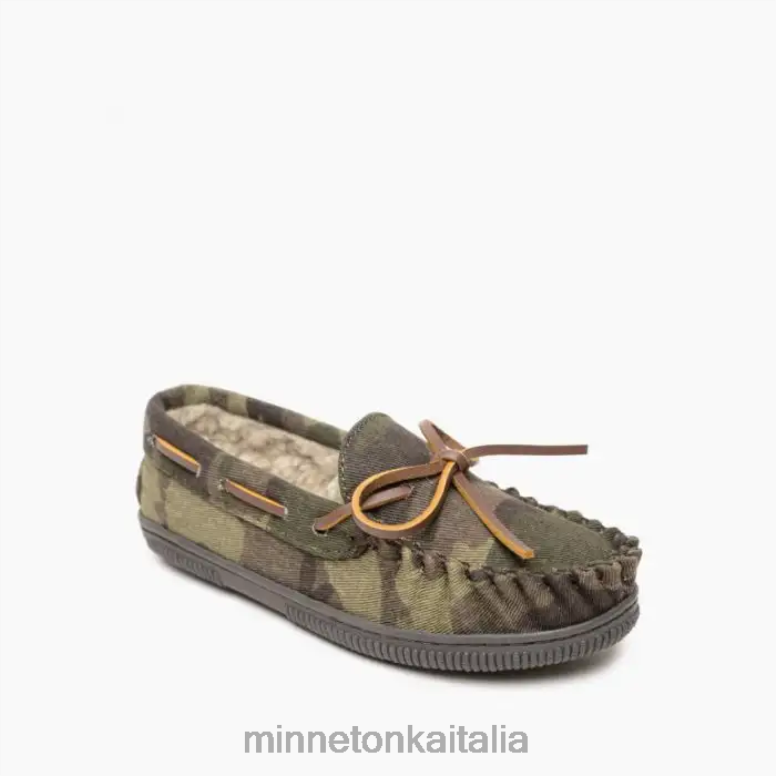 Minnetonka suola rigida rivestita in pile bambini stampa mimetica verde calzature R864L499