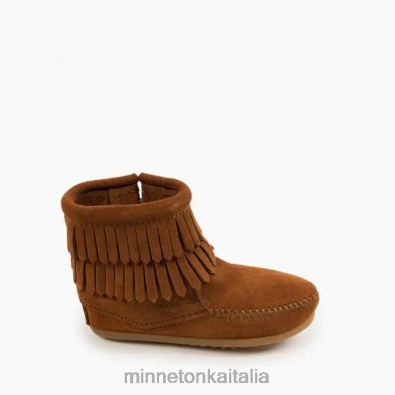 Minnetonka stivale con zip laterale con doppia frangia bambini marrone calzature R864L464