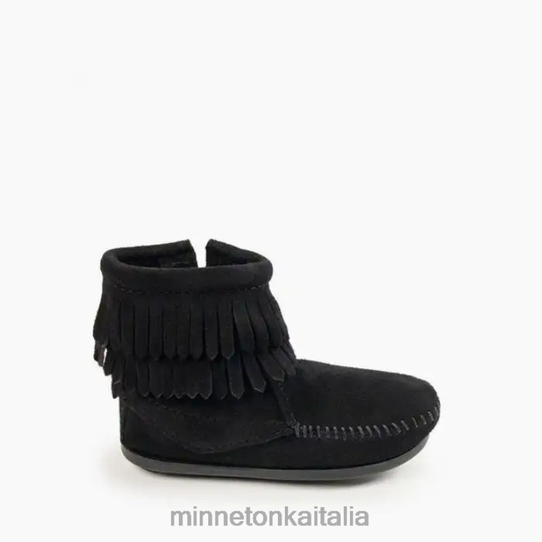 Minnetonka stivale con zip laterale con doppia frangia bambini nero calzature R864L463