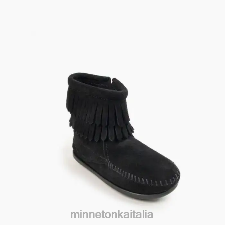 Minnetonka stivale con zip laterale con doppia frangia bambini nero calzature R864L463