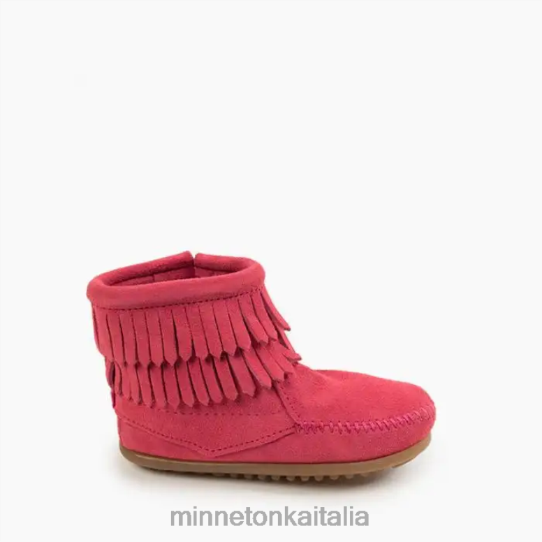 Minnetonka stivale con zip laterale con doppia frangia bambini rosa caldo calzature R864L465