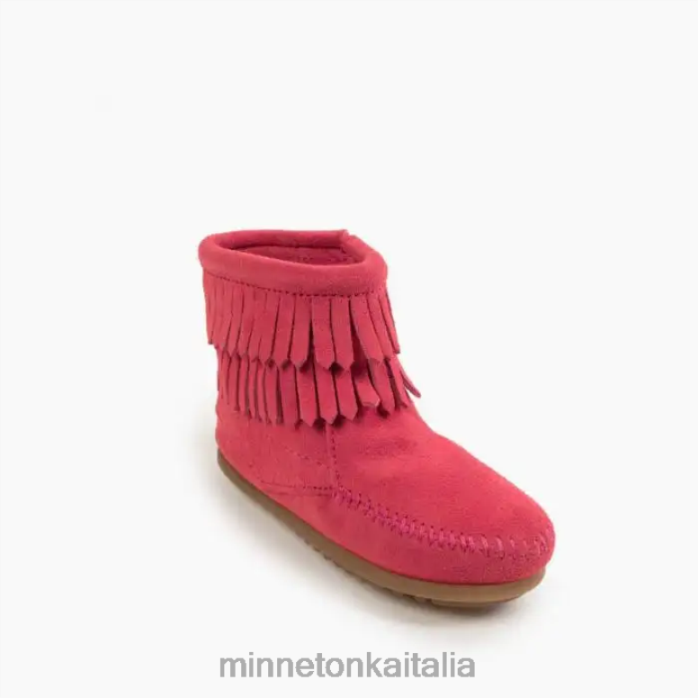 Minnetonka stivale con zip laterale con doppia frangia bambini rosa caldo calzature R864L465