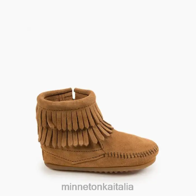 Minnetonka stivale con zip laterale con doppia frangia bambini tortora calzature R864L466