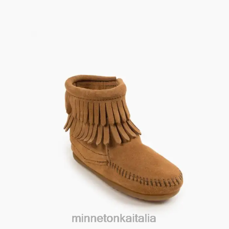 Minnetonka stivale con zip laterale con doppia frangia bambini tortora calzature R864L466