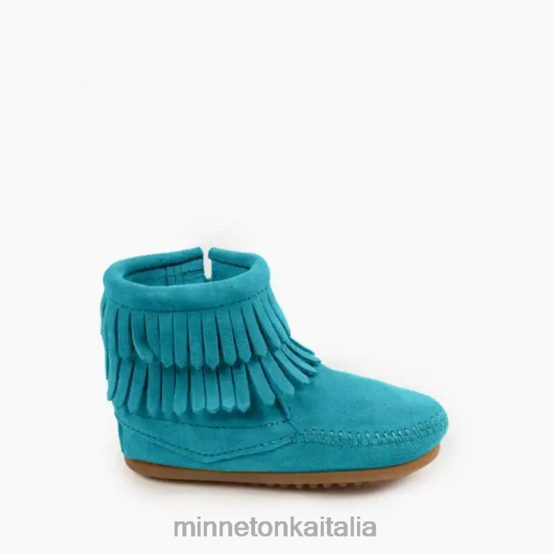 Minnetonka stivale con zip laterale con doppia frangia bambini turchese calzature R864L467