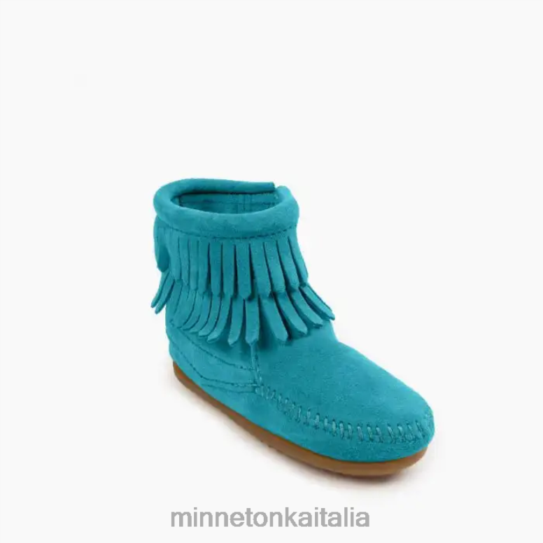 Minnetonka stivale con zip laterale con doppia frangia bambini turchese calzature R864L467