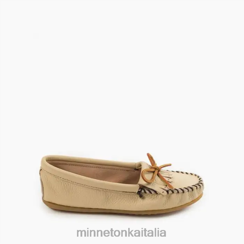 Minnetonka kilt di pelle di daino donne Champagne calzature R864L96