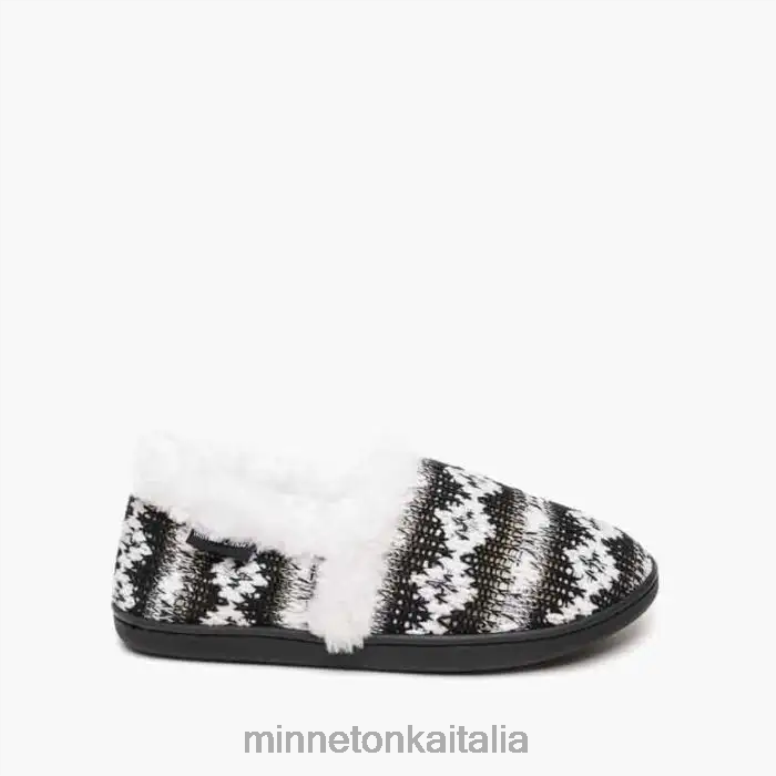 Minnetonka dina donne maglia bianca nera calzature R864L248