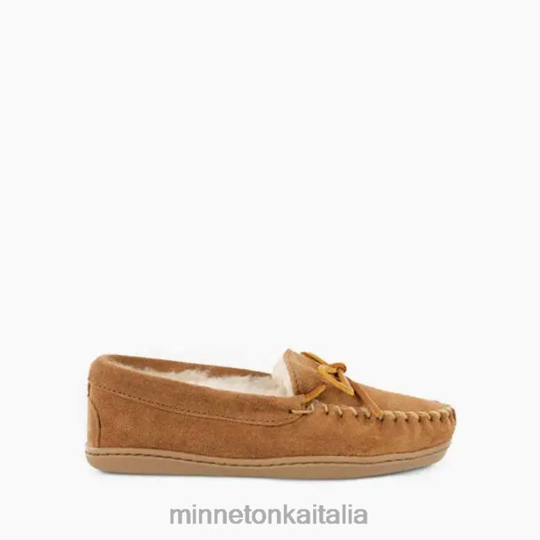 Minnetonka moc suola rigida in montone donne abbronzatura dorata calzature R864L220