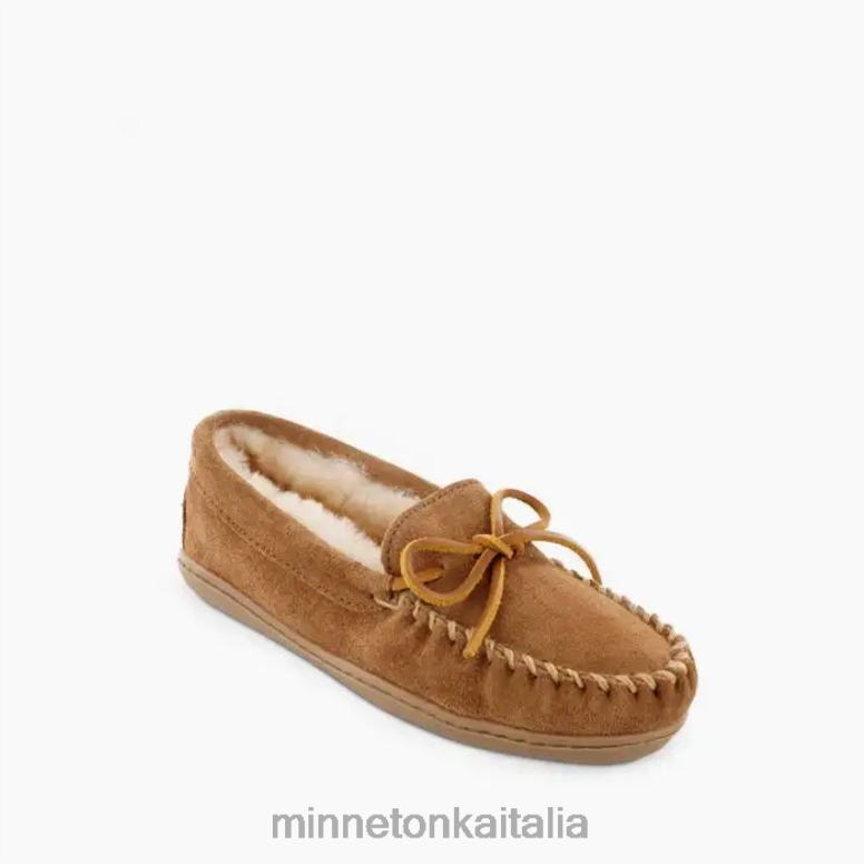 Minnetonka moc suola rigida in montone donne abbronzatura dorata calzature R864L220