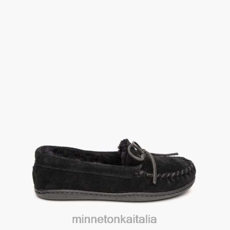 Minnetonka moc suola rigida in montone donne nero calzature R864L219