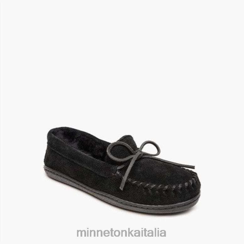 Minnetonka moc suola rigida in montone donne nero calzature R864L219
