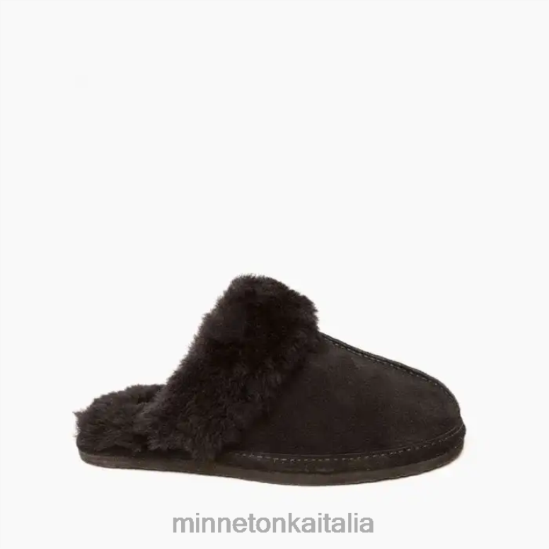 Minnetonka scivolo di pelle di pecora donne nero calzature R864L234