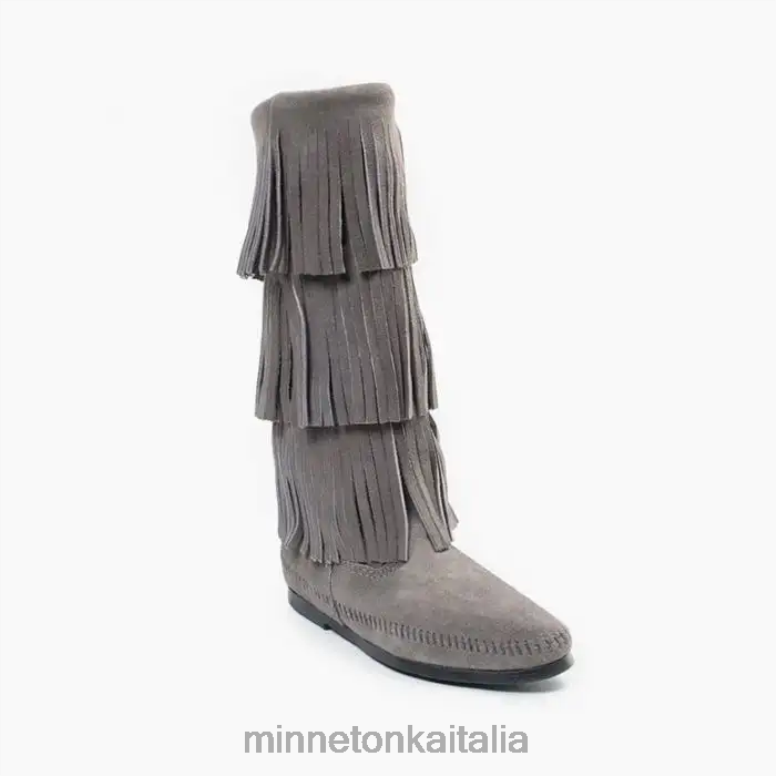 Minnetonka Stivaletto con frange a 3 strati donne grigio calzature R864L3