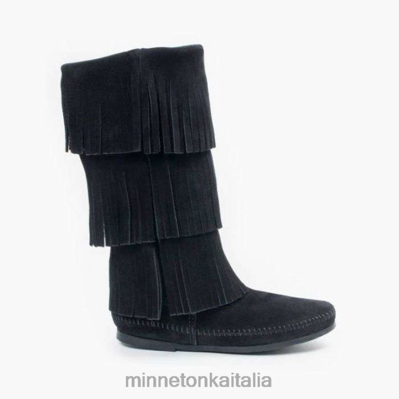 Minnetonka Stivaletto con frange a 3 strati donne nero calzature R864L1