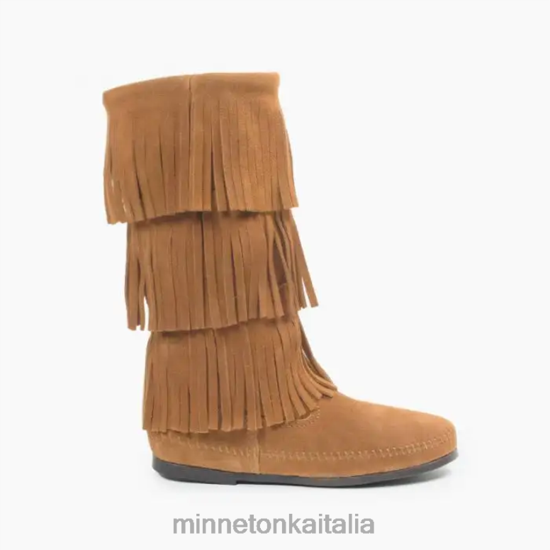 Minnetonka Stivaletto con frange a 3 strati donne tortora calzature R864L4