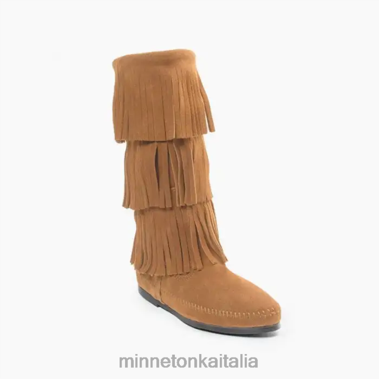 Minnetonka Stivaletto con frange a 3 strati donne tortora calzature R864L4