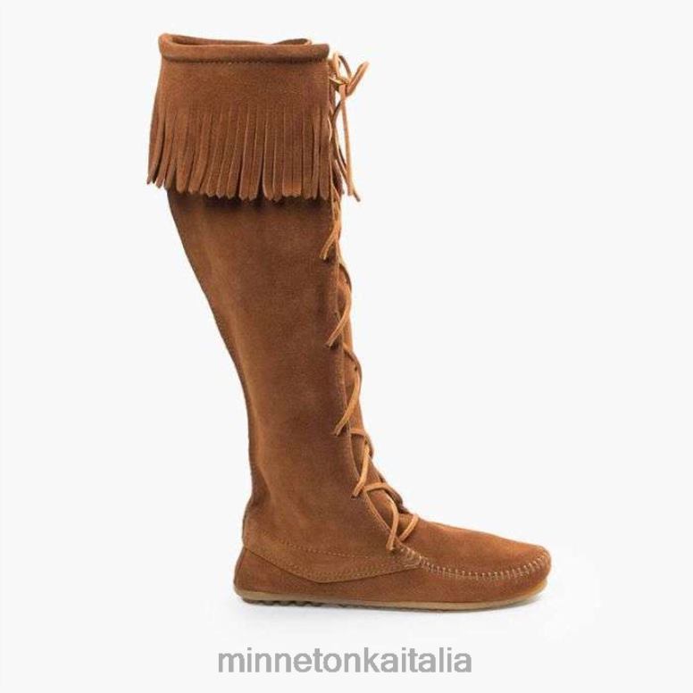 Minnetonka stivale alto al ginocchio in pizzo sul davanti donne marrone calzature R864L25