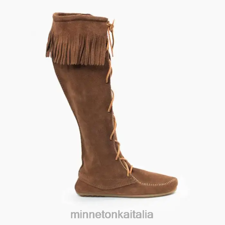 Minnetonka stivale alto al ginocchio in pizzo sul davanti donne marrone polvere calzature R864L26