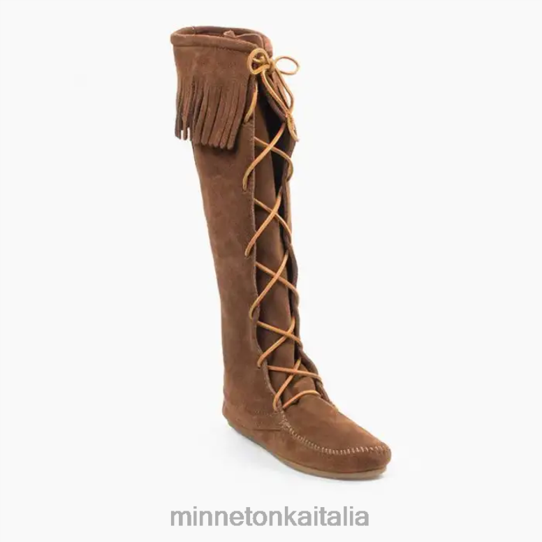 Minnetonka stivale alto al ginocchio in pizzo sul davanti donne marrone polvere calzature R864L26