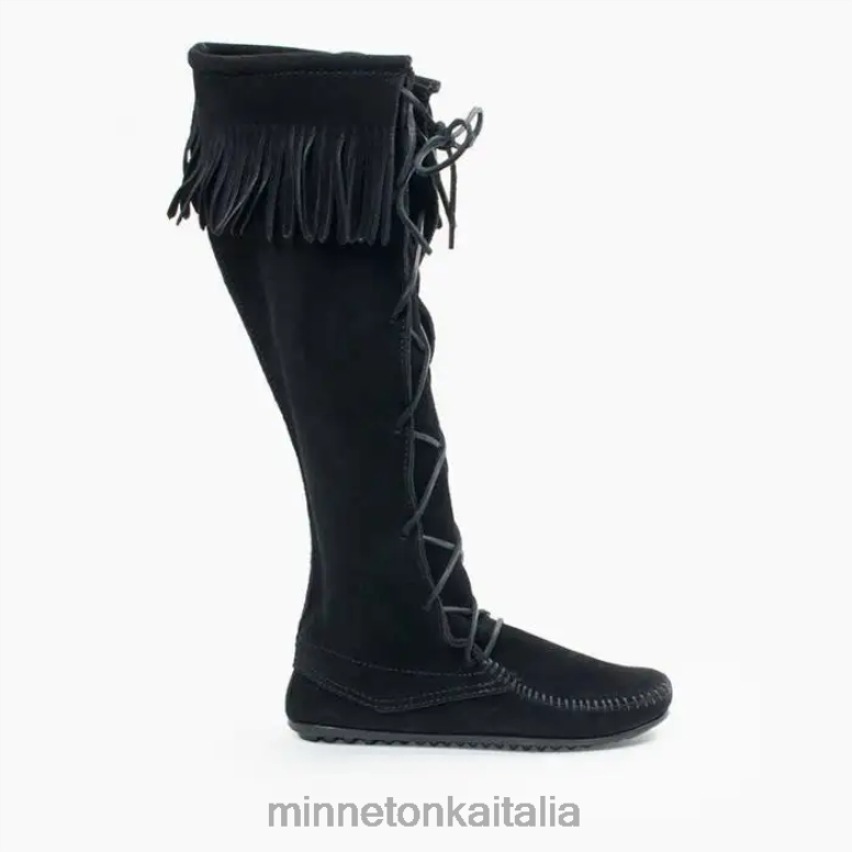 Minnetonka stivale alto al ginocchio in pizzo sul davanti donne nero calzature R864L24