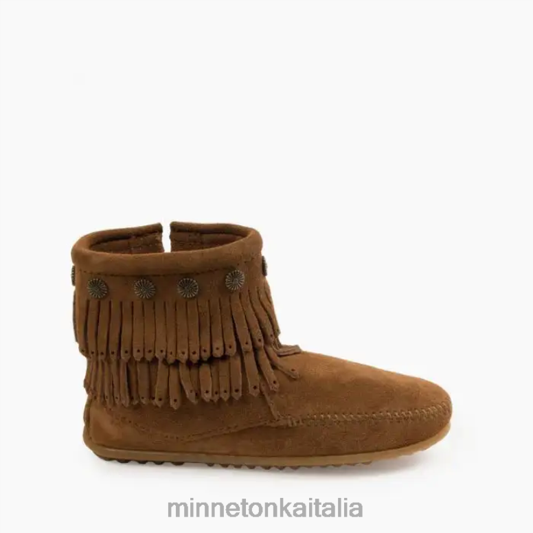 Minnetonka stivale con zip laterale con doppia frangia donne marrone polvere calzature R864L22