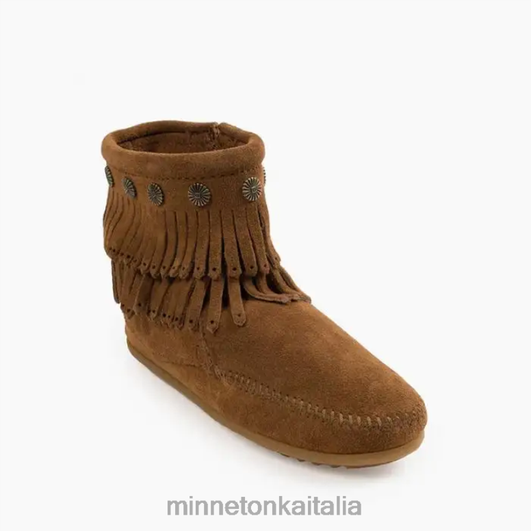 Minnetonka stivale con zip laterale con doppia frangia donne marrone polvere calzature R864L22