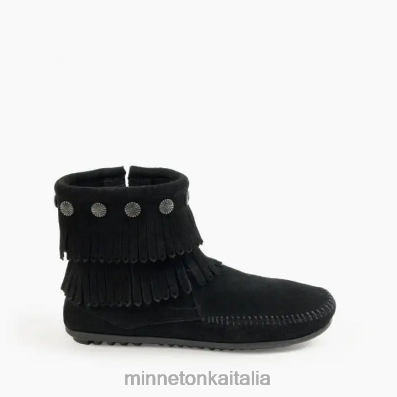Minnetonka stivale con zip laterale con doppia frangia donne nero calzature R864L21