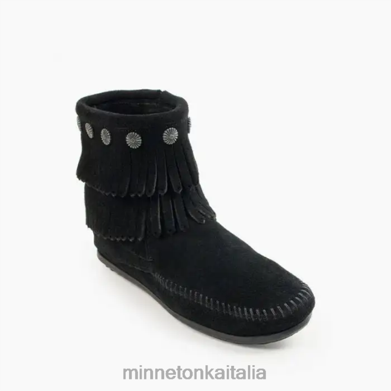 Minnetonka stivale con zip laterale con doppia frangia donne nero calzature R864L21