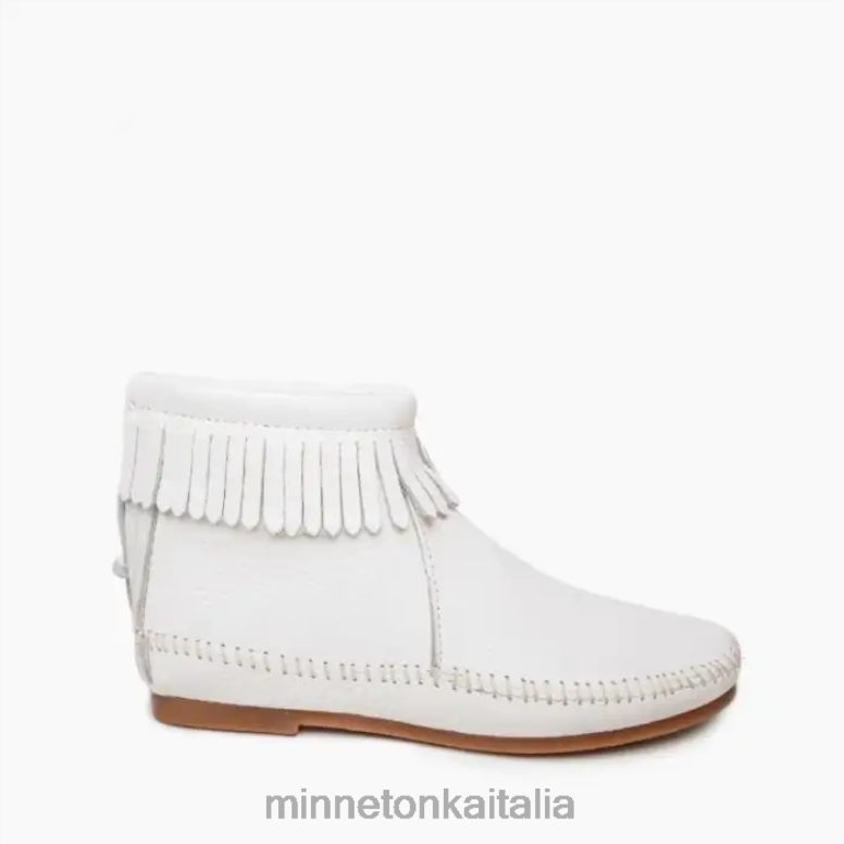 Minnetonka stivale rigido in pelle con cerniera posteriore donne bianco calzature R864L46