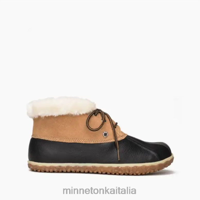 Minnetonka tega donne nero e marrone chiaro calzature R864L51