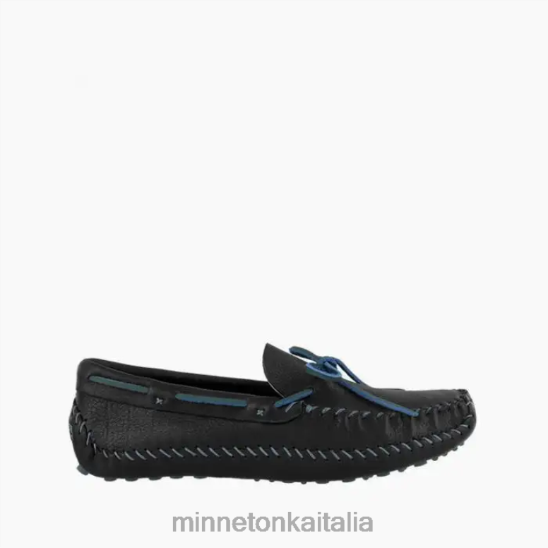Minnetonka p.w. guida moc uomini nero/blu acciaio calzature R864L381