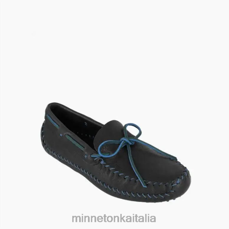 Minnetonka p.w. guida moc uomini nero/blu acciaio calzature R864L381