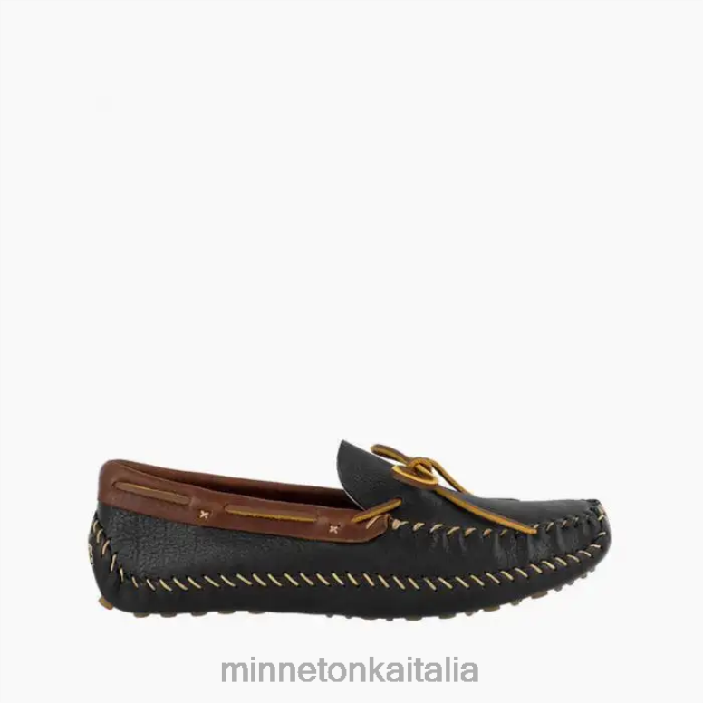 Minnetonka p.w. guida moc uomini nero con colletto marrone calzature R864L383
