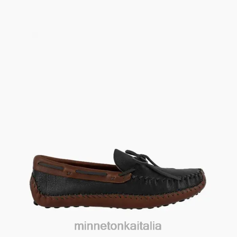 Minnetonka p.w. guida moc uomini nero superiore e marrone inferiore calzature R864L389
