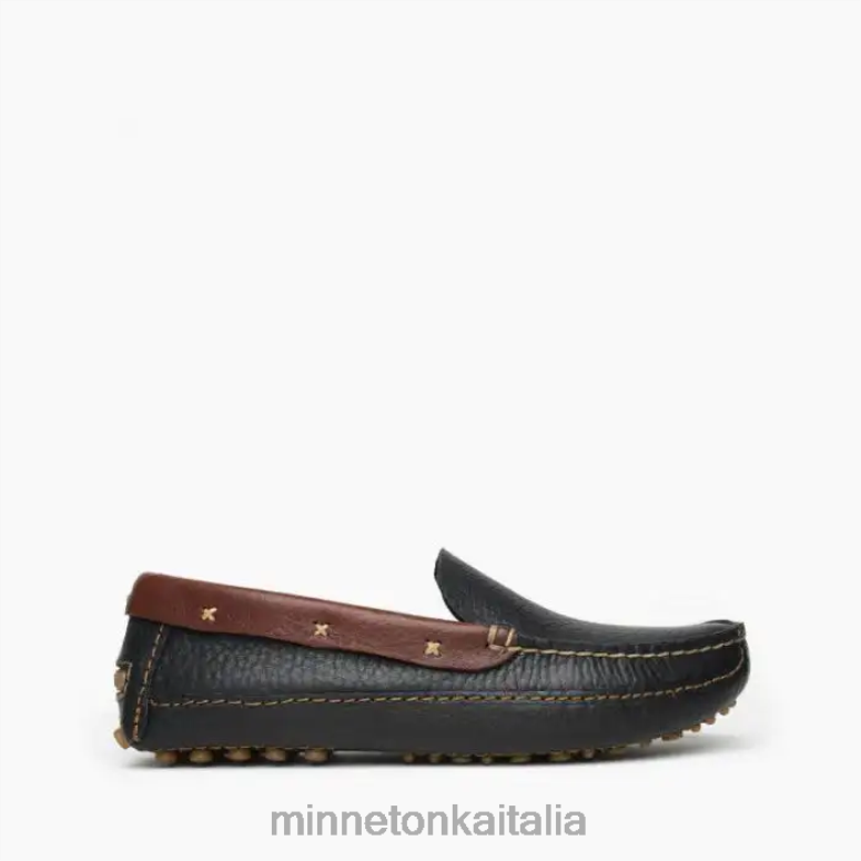 Minnetonka p.w. mocassino da guida uomini nero con colletto marrone calzature R864L391