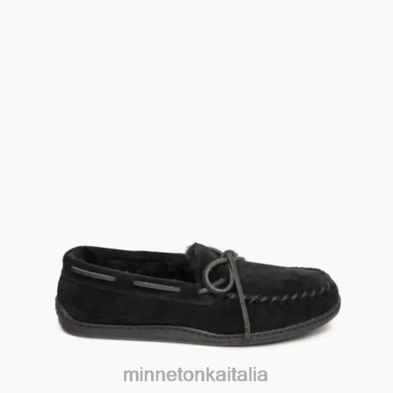 Minnetonka moc suola rigida in montone uomini nero calzature R864L401
