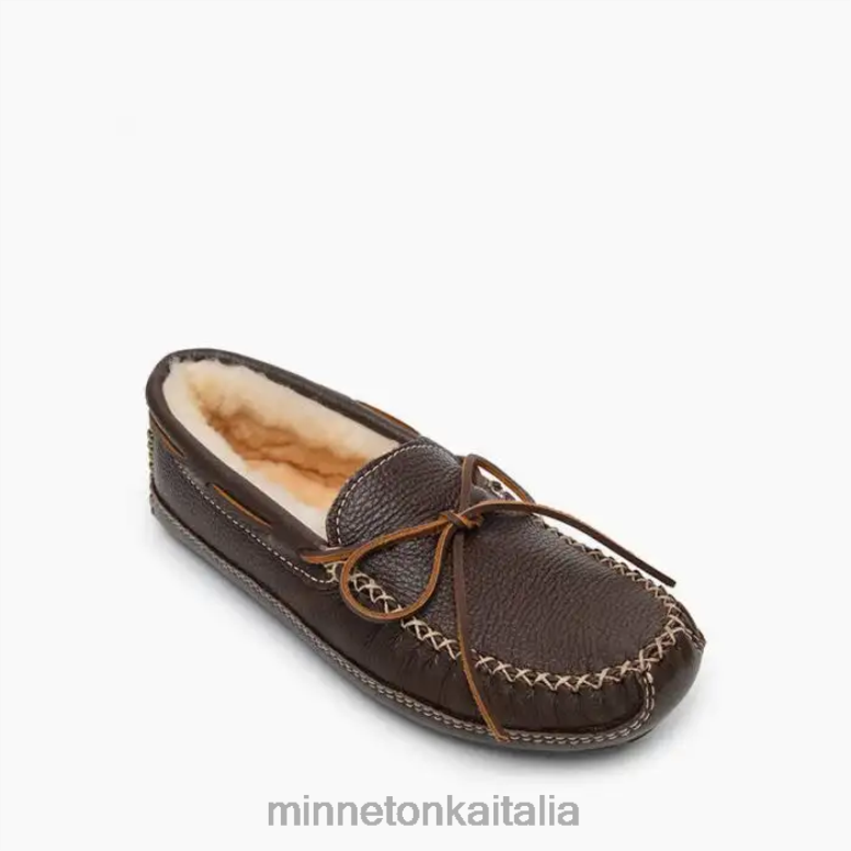 Minnetonka pantofola di pelle di pecora alce uomini cioccolato calzature R864L411