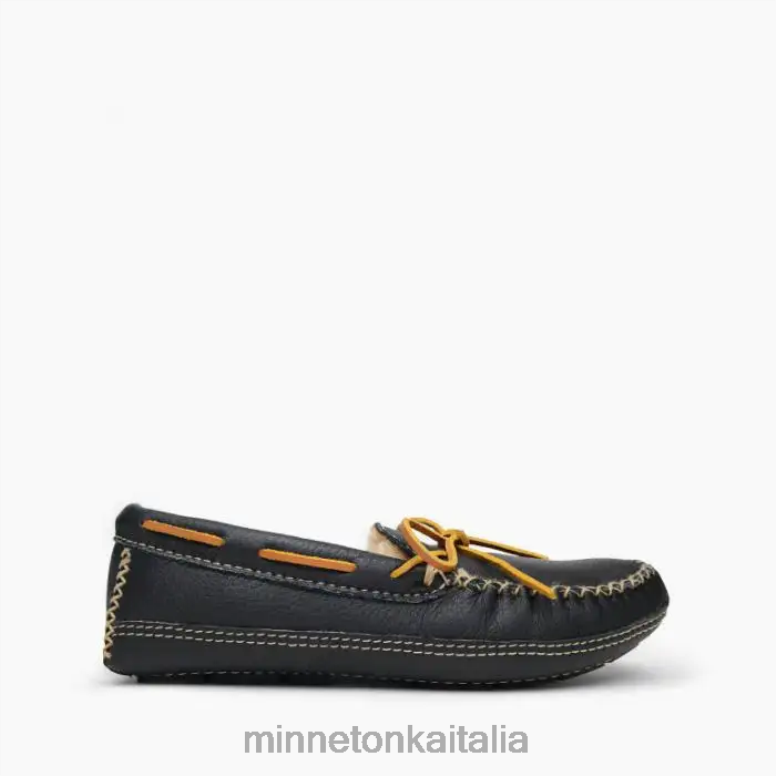 Minnetonka pantofola di pelle di pecora alce uomini nero calzature R864L409