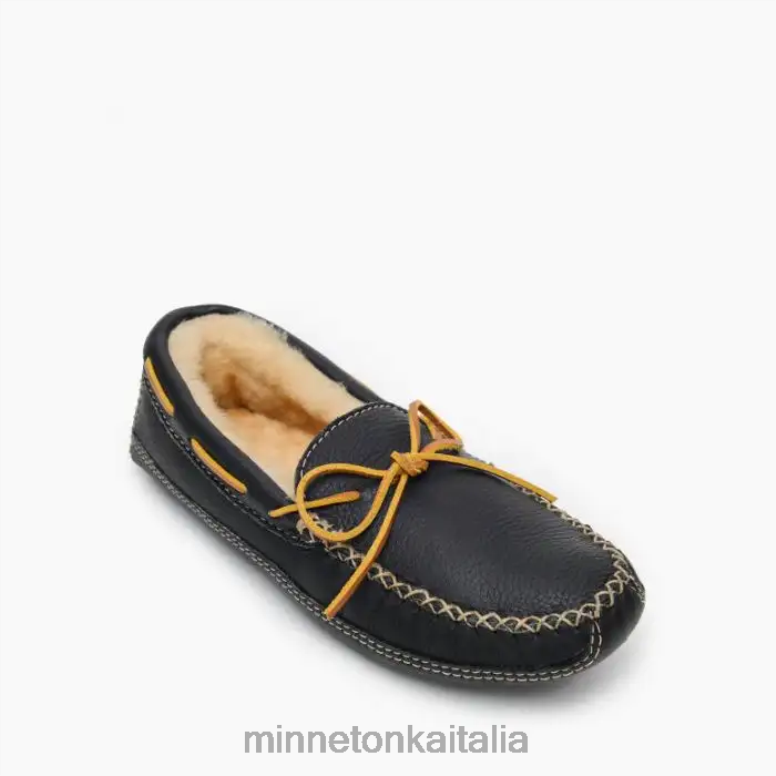 Minnetonka pantofola di pelle di pecora alce uomini nero calzature R864L409