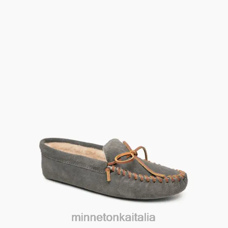 Minnetonka suola morbida foderata in pile uomini grigio calzature R864L413